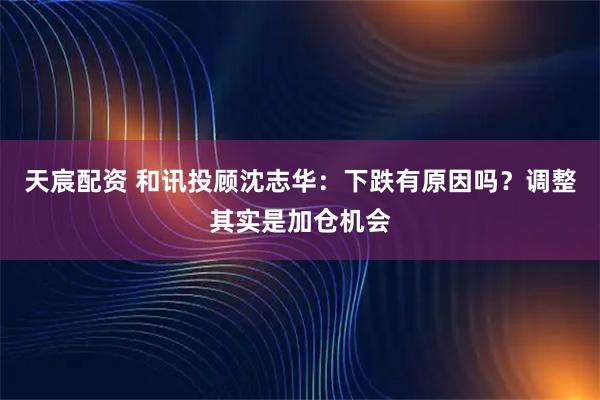 天宸配资 和讯投顾沈志华：下跌有原因吗？调整其实是加仓机会
